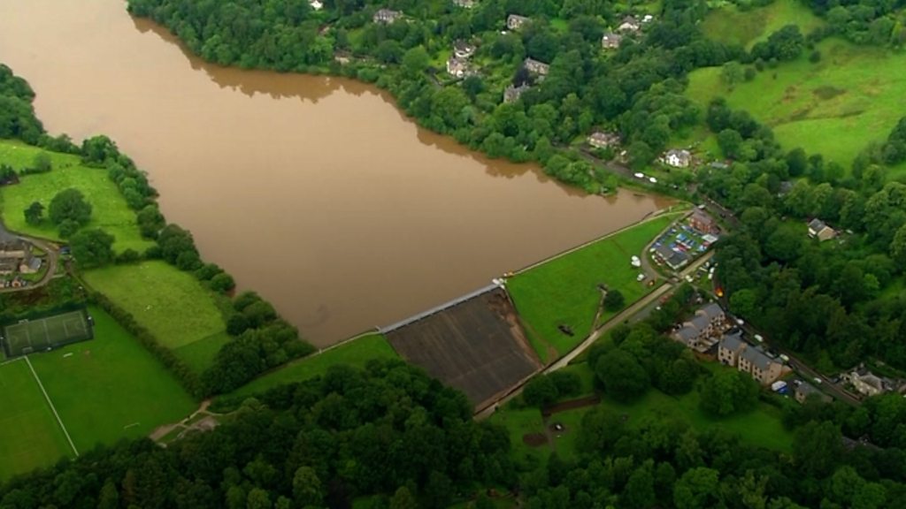 Whaley Bridge dam and reservoir top view